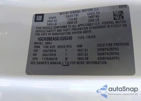 2016 Chevrolet Colorado Wt из США, поврежденный, VIN 1GCHSBEA6G1226249